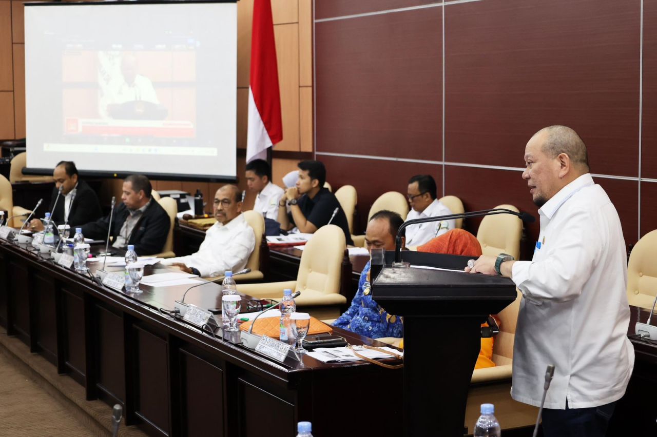 Ketua DPD RI AA LaNyalla Mahmud Mattalitti saat berikan sambutan