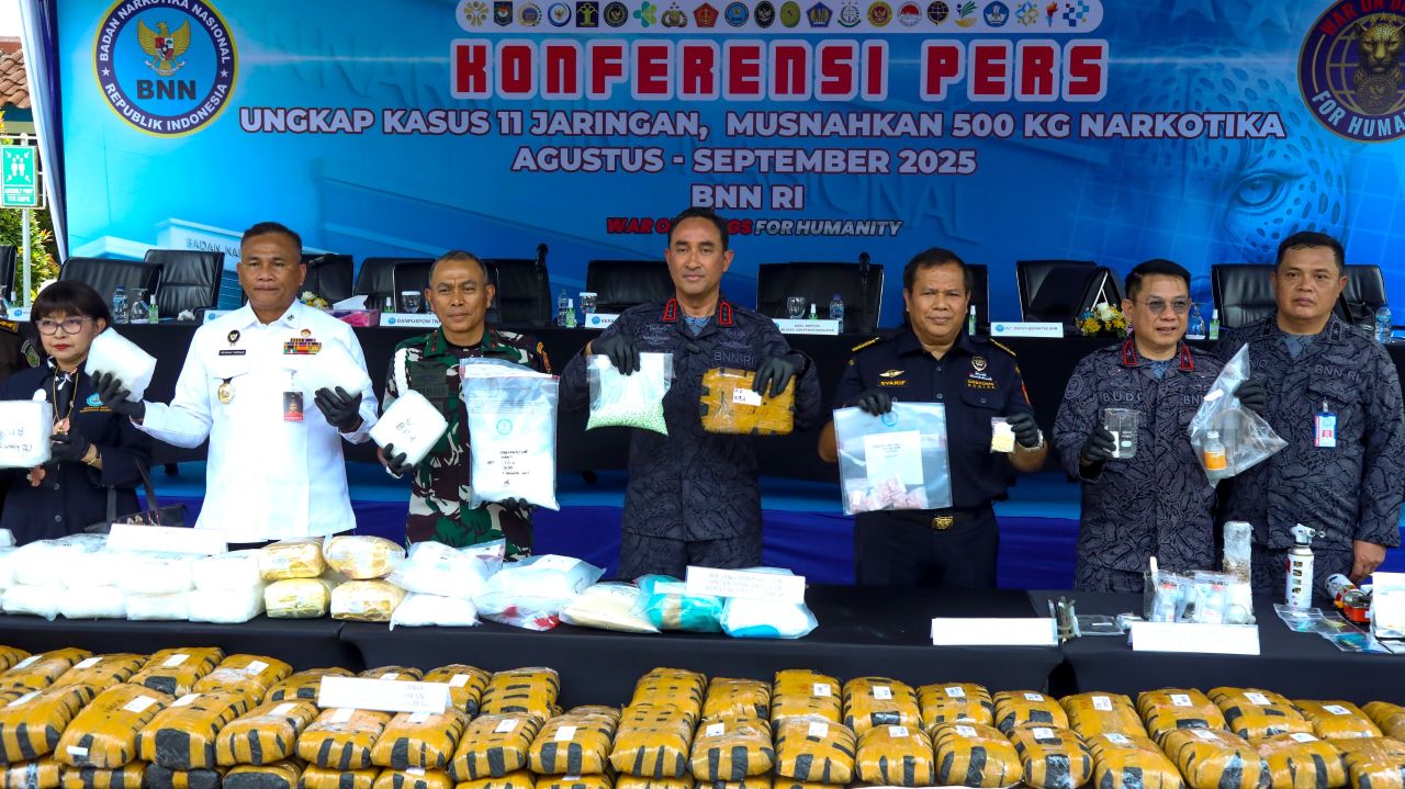 Ungkap Kasus 11 Jaringan,BNN RI Musnahkan 500 Kg Narkotika 