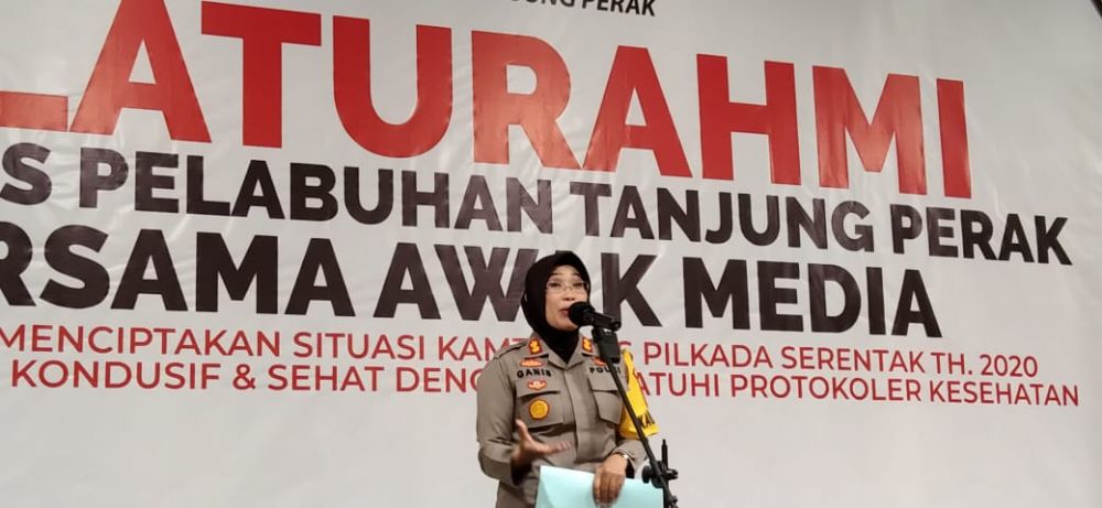 Kapolres Tanjung Perak AKBP Ganis Setyaningrum saat berikan sambutan