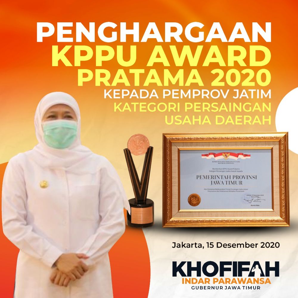 Pemprov Jatim mendapatkan penghargaan dari KPPU kategori persaingan usaha daerah