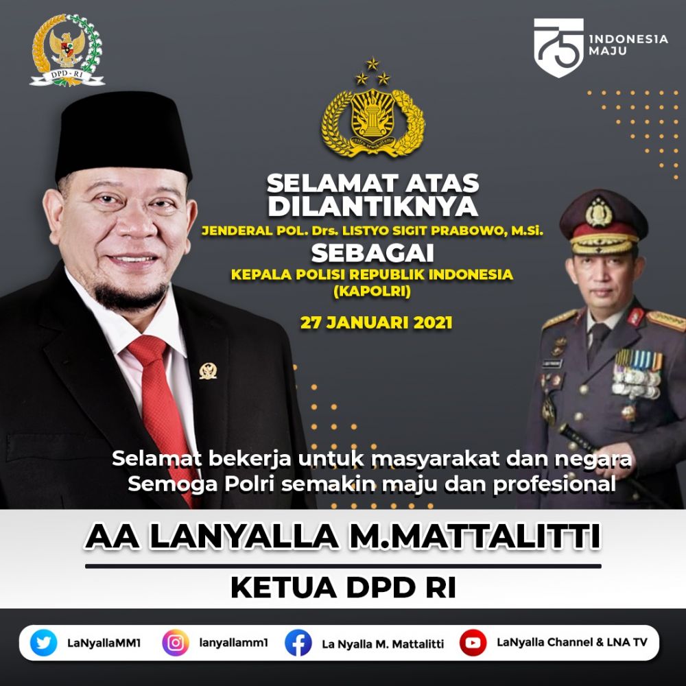 Ketua DPD RI LaNyalla berikan selamat dan berharap penanganan hukum jadi lebih transparan