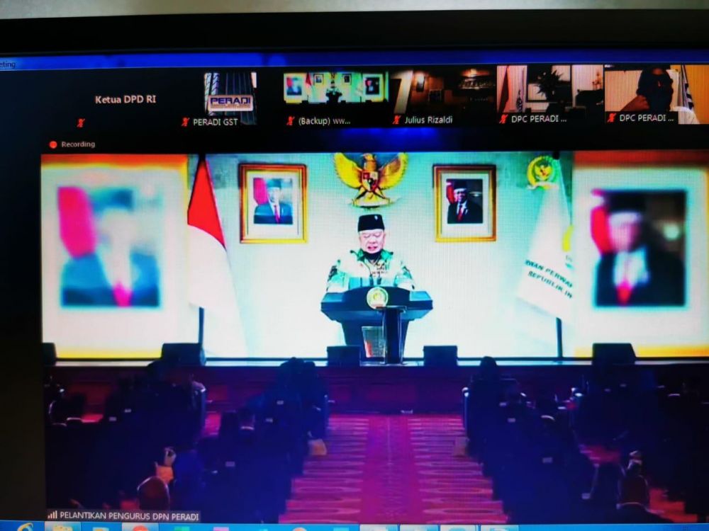 Ketua DPD RI LaNyalla hadir secara virtual dan mengucapkan selamat pada pengurus DPN Peradi 2020-2025