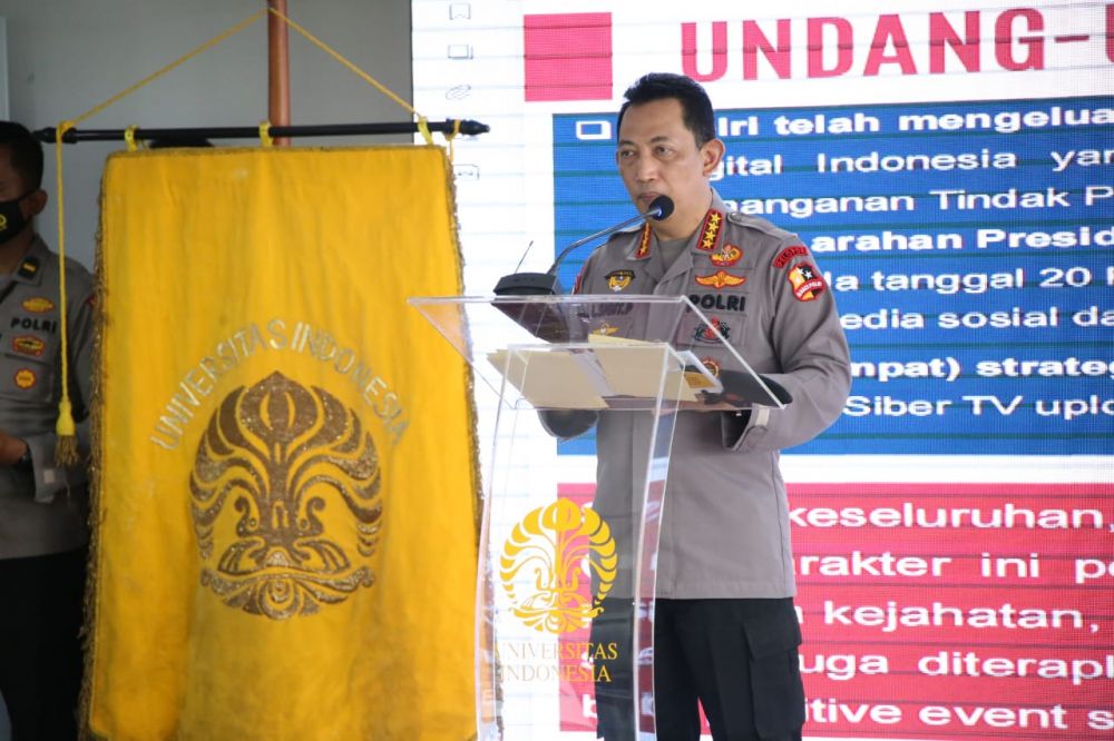 Kapolri Jenderal Listyo Sigit Prabowo sedang berikan wejangan di kampus UI Depok Jawa Barat