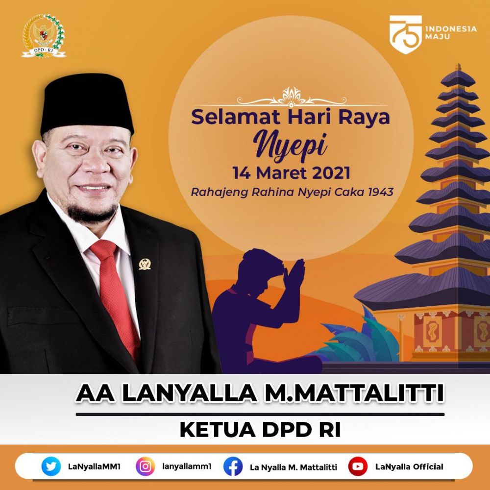 Ketua DPD RI LaNyalla Mahmud Mattalitti berharap hari raya Nyepi bisa menemukan kehidupan