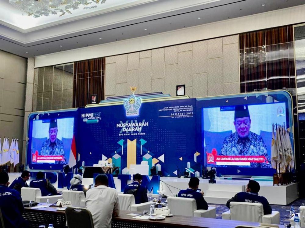 Ketua DPD RI AA LaNyalla Mahmud Mattalitti dalam acara Musda XIV BPD HIPMI Jatim
