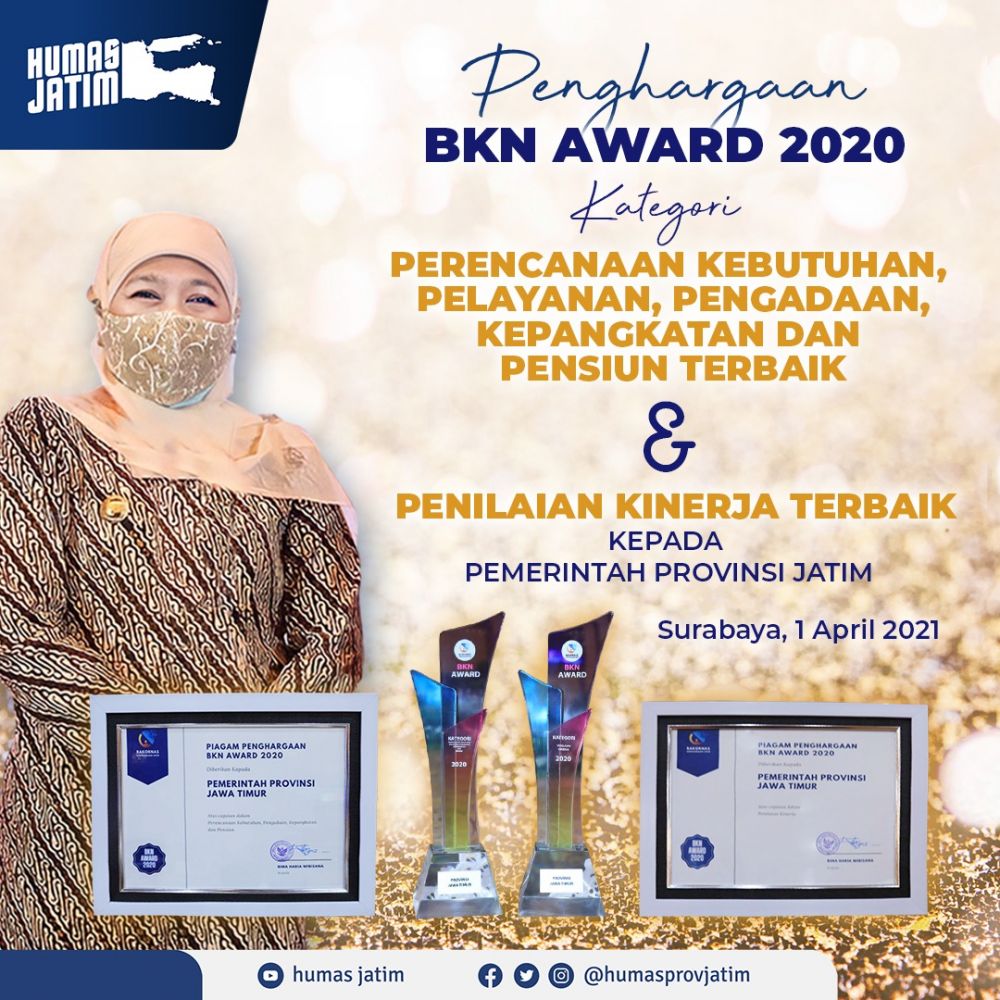 Pemprov Jatim terima penghargaan BKN award 2020 untuk 2 kategori
