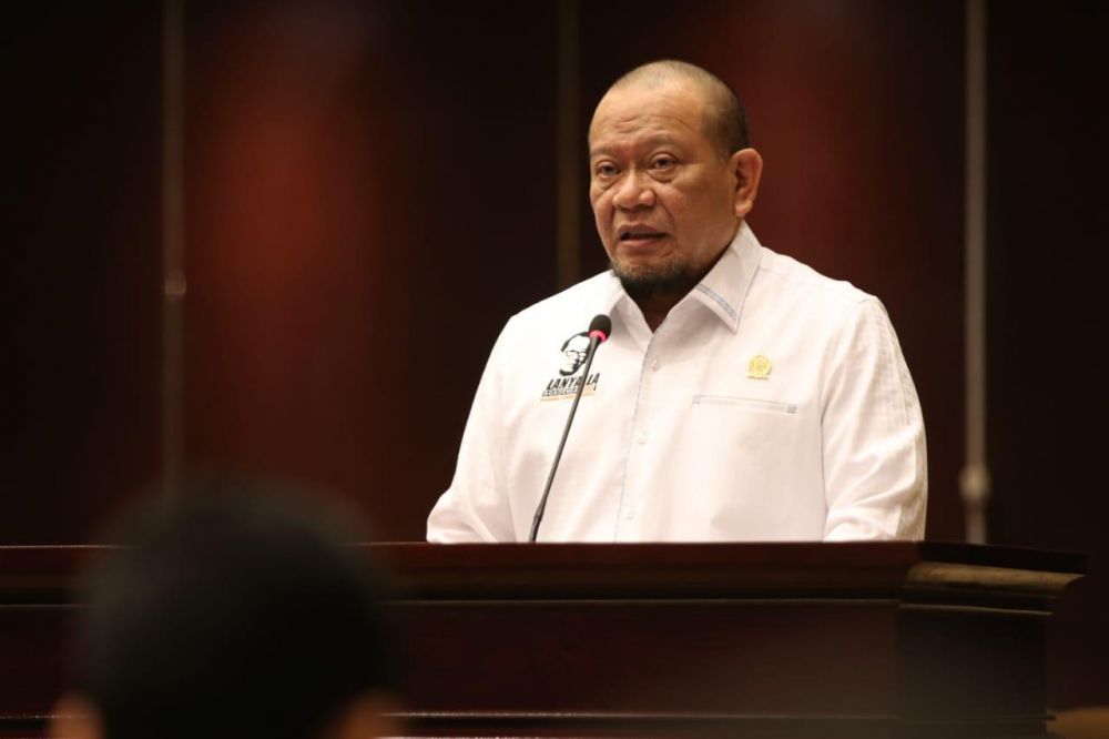 Ketua DPD RI AA LaNyalla Mahmud Mattalitti saat berikan sambutan