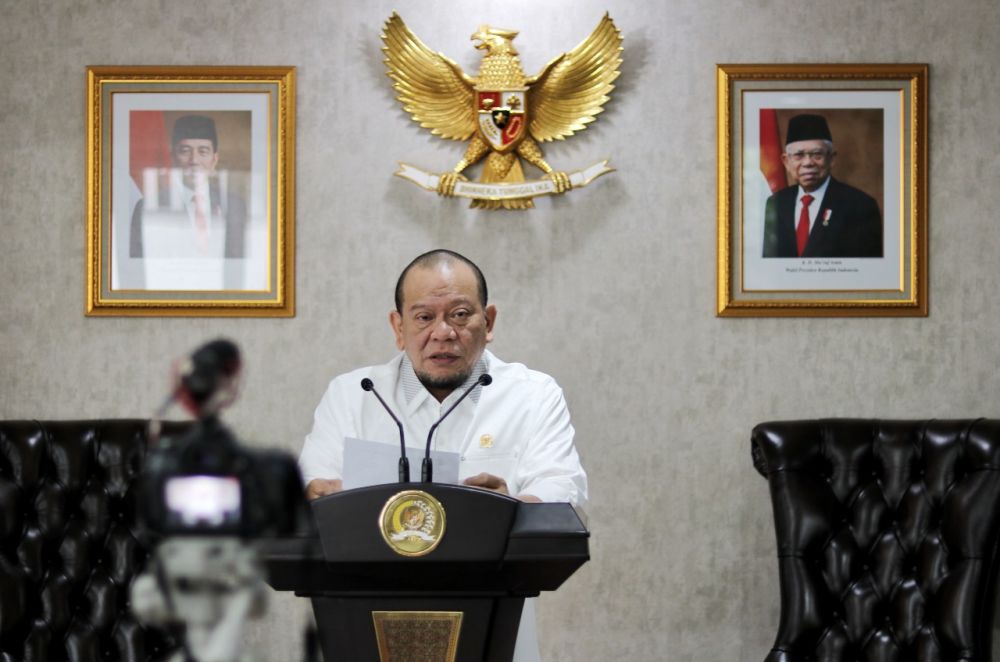 Ketua DPD RI AA LaNyalla Mahmud Mattalitti saat berikan sambutan