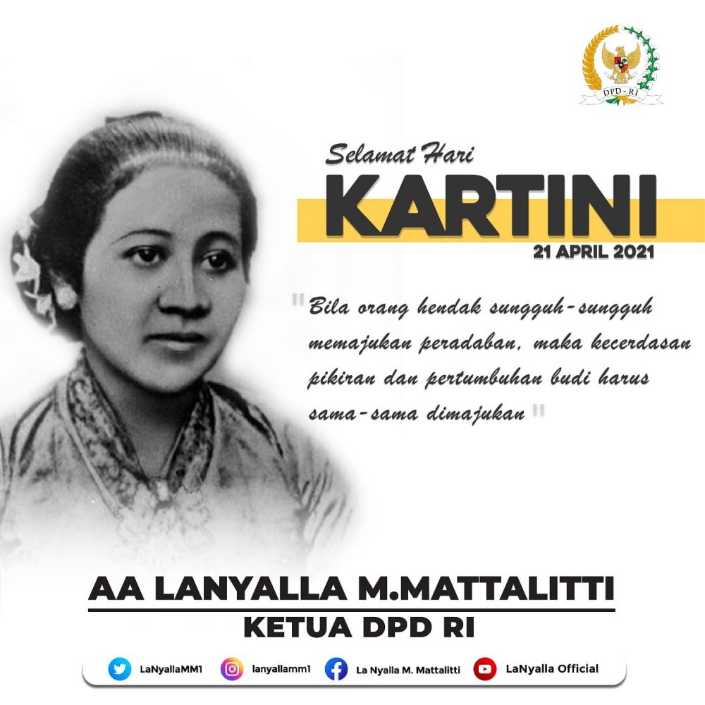Mengenang ibu kita Kartini, Semangat Kartini jangan sampai kendor kata AA LaNyalla Mahmud Mattalitti