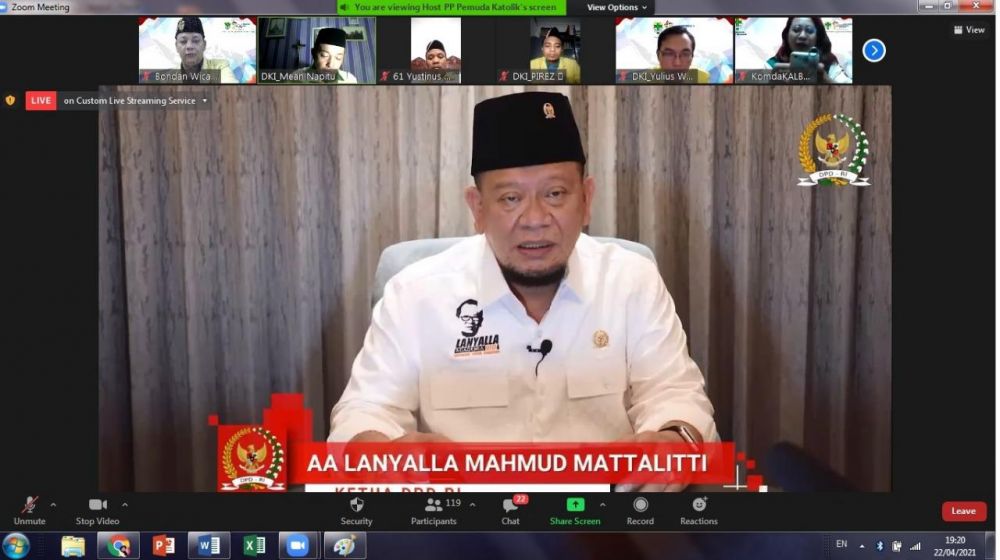 Ketua DPD RI AA LaNyalla Mahmud Mattalitti saat vidcon