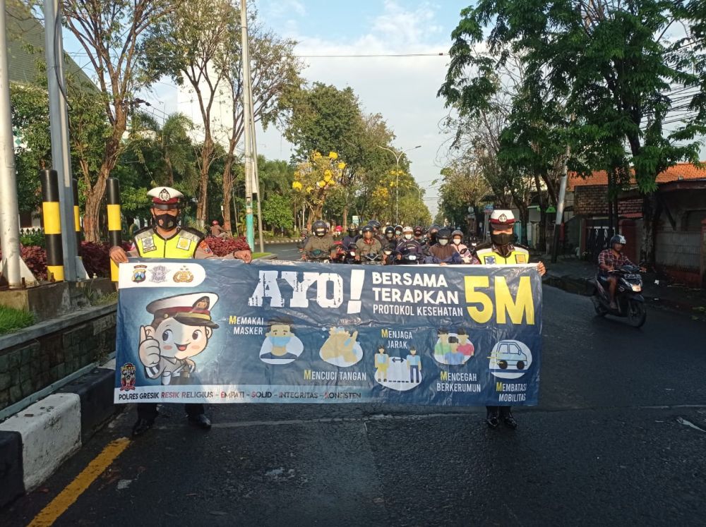 Satlantas Polres Gresik Gelar Sosialisasi Prokes ke masyarakat cegah penyebaran Covid-19