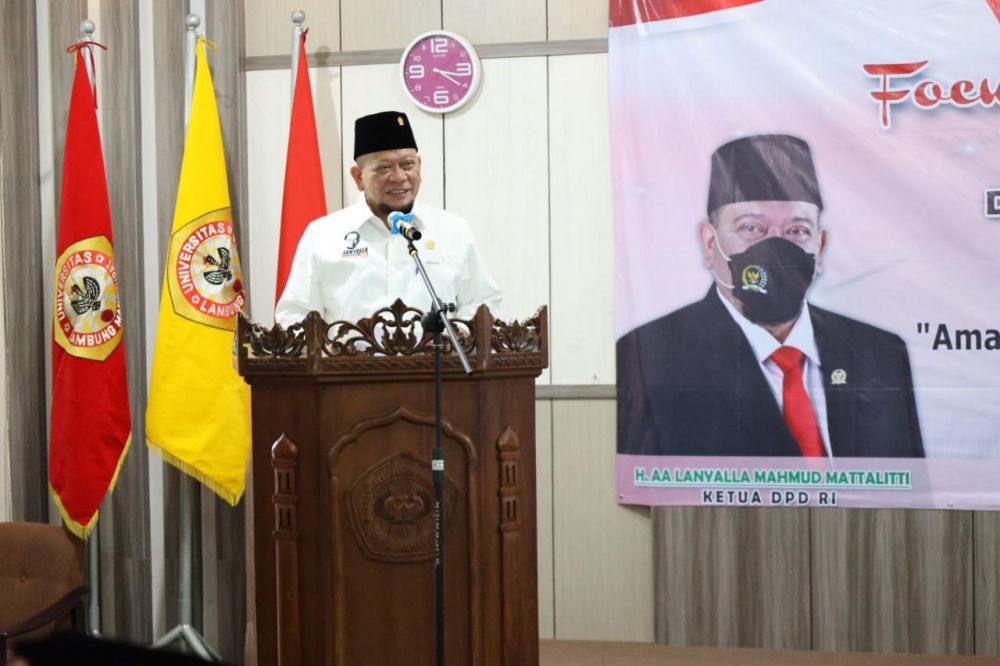Ketua DPD RI AA LaNyalla Mahmud Mattalitti saat berikan sambutan