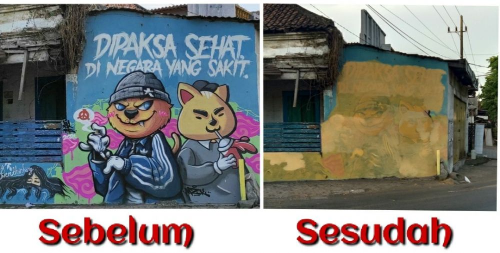 DIPAKSA SEHAT DINEGARA YANG SAKIT, Diduga Oknum Berseragam Hapus Mural