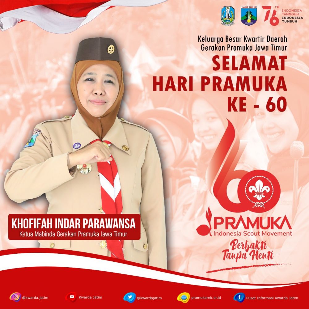 Gubernur Jatim Khofifah Indar Parawansa selaku Mabinda Pramuka Jatim