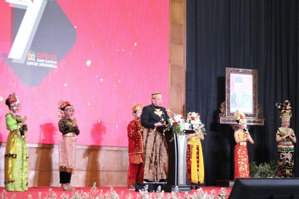 Ketua DPD RI AA LaNyalla Mahmud Mattalitti saat acara HUT DPD RI ke-17