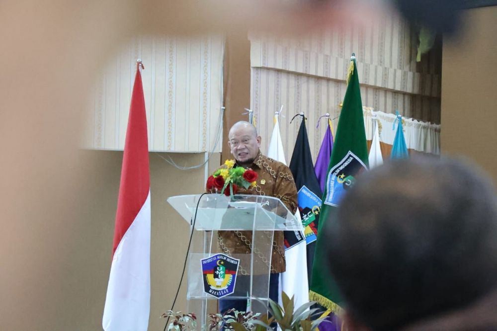 Ketua DPD RI AA LaNyalla Mahmud Mattalitti saat menjadi keynote Speech
