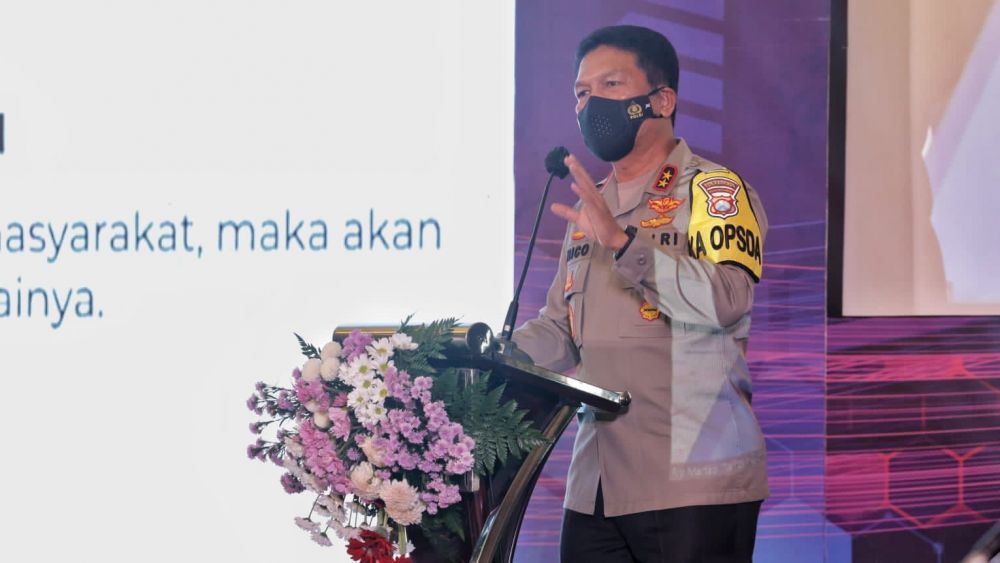 Kapolda Jatim Irjen Pol Dr Nico Afinta saat memberikan sambutan 