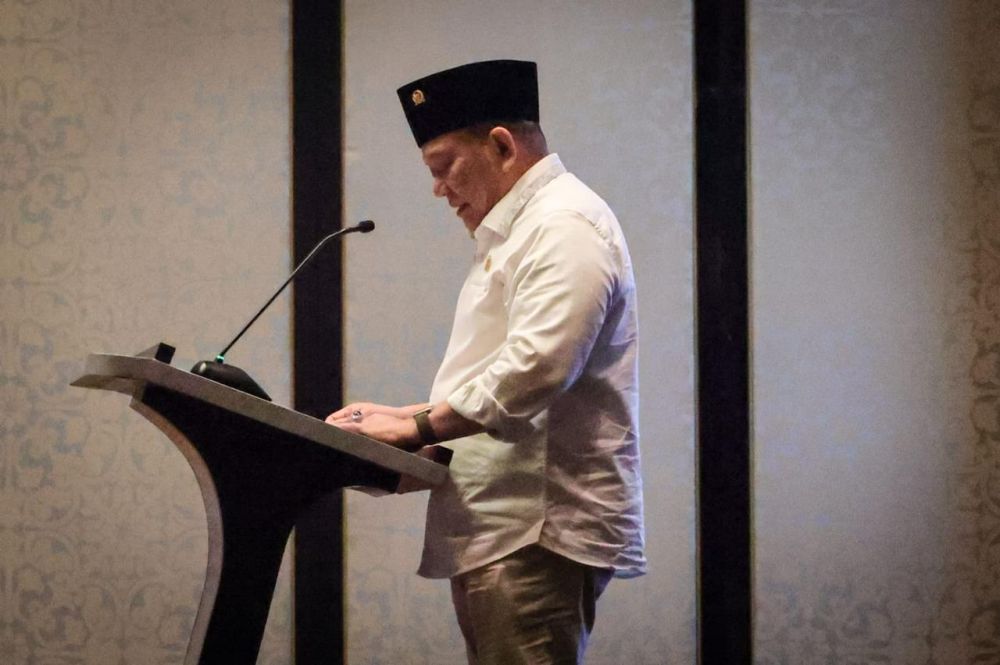 Ketua DPD RI AA LaNyalla Mahmud Mattalitti saat memberikan sambutan 