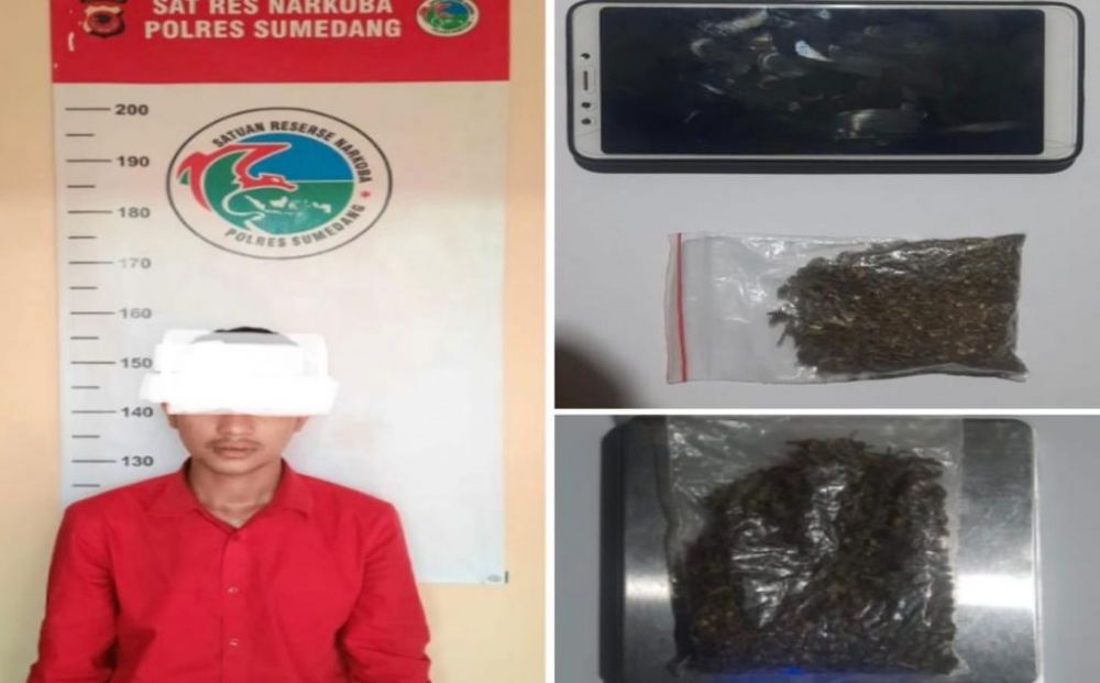 Tampak foto AHS beserta barang bukti yang diamankan Polres Sumedang.