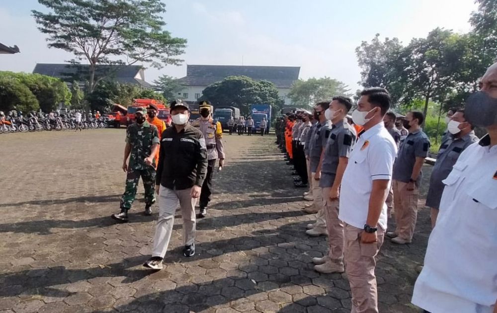 Polres Sumedang Bersama Forkopimda Laksanakan Apel Siaga Simulasi Bencana