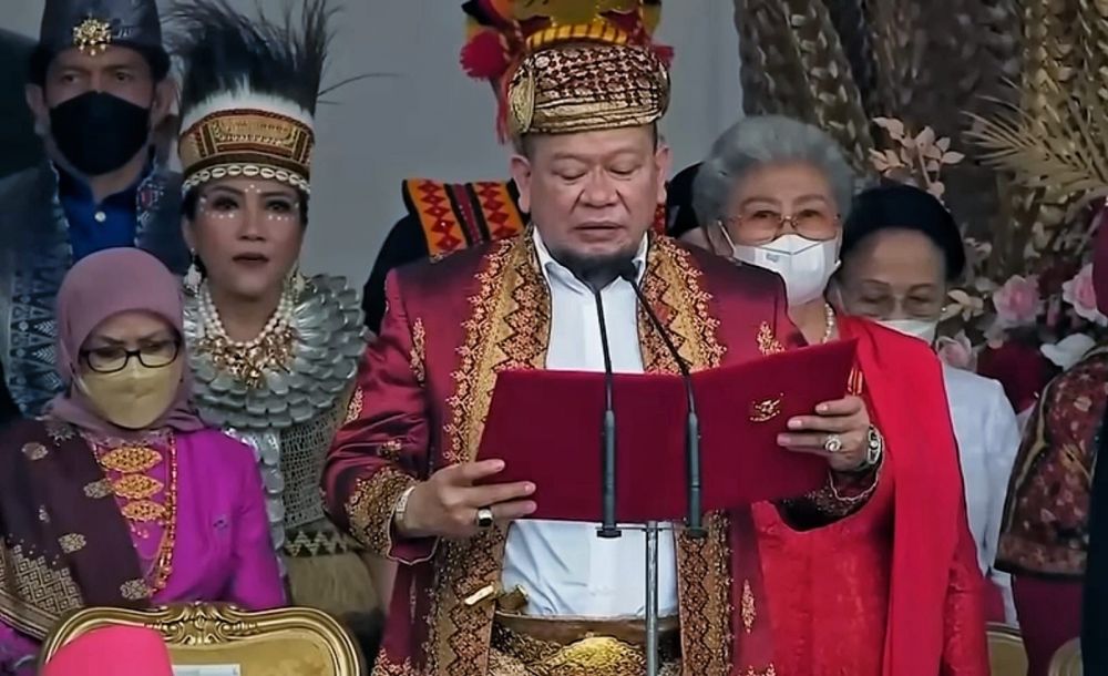 Ketua DPD RI AA LaNyalla Mahmud Mattalitti saat membacakan teks Proklamasi