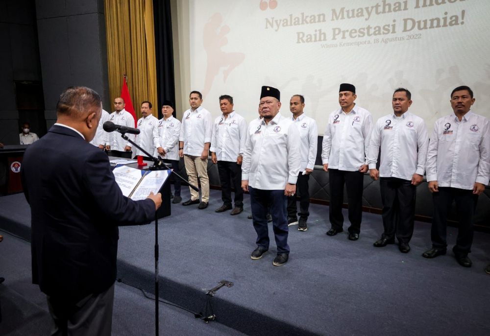 Ketua DPD RI AA LaNyalla Mahmud Mattalitti saat pelantikan sebagai Ketum PB Muaythai Indonesia