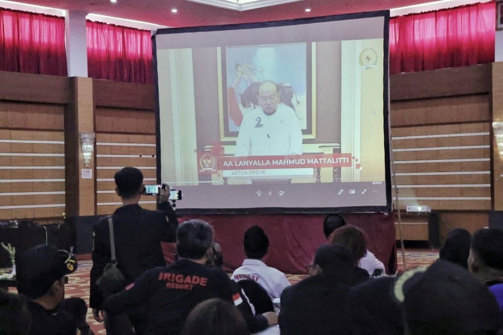 Ketua DPD RI AA LaNyalla Mahmud Mattalitti Vidcon saat Mubes Gibas