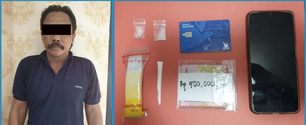 Tersangka diamankan Satresnarkoba Polres Pelabuhan Tanjung Perak Surabaya beserta barang buktinya