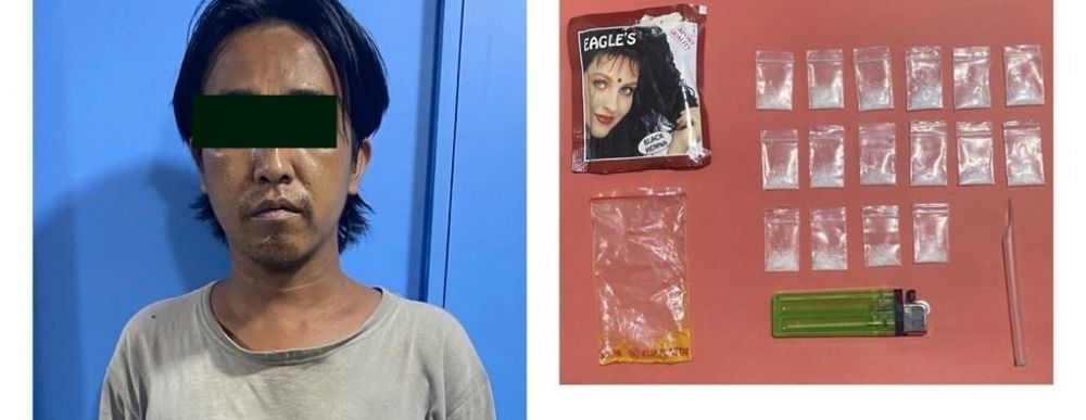 Tersangka diamankan Satresnarkoba Polres Pelabuhan Tanjung Perak Surabaya beserta barang buktinya