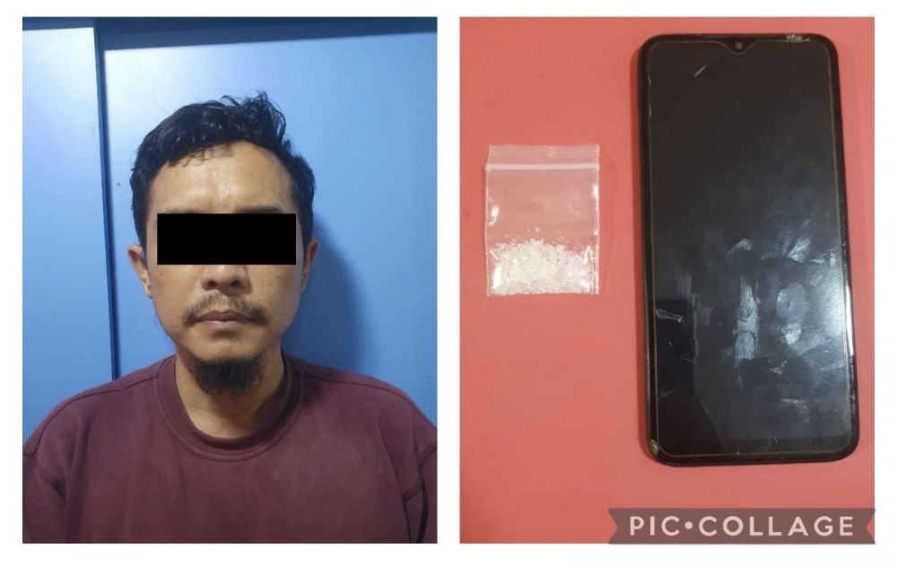 Tersangka diamankan Satresnarkoba Polres Tanjung Perak Surabaya beserta barang buktinya