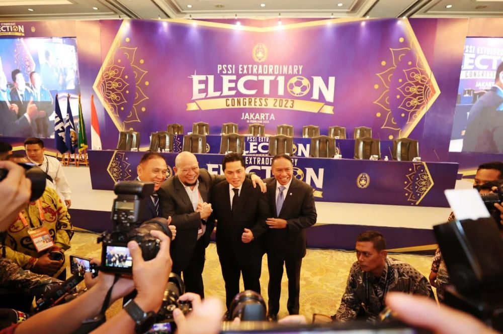 Ketua DPD RI AA LaNyalla Mahmud Mattalitti bersama Erick Thohir