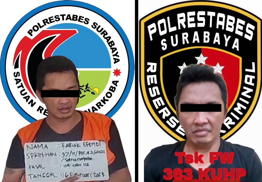 Tersangka diamankan Satresnarkoba Polrestabes Surabaya beserta barang buktinya