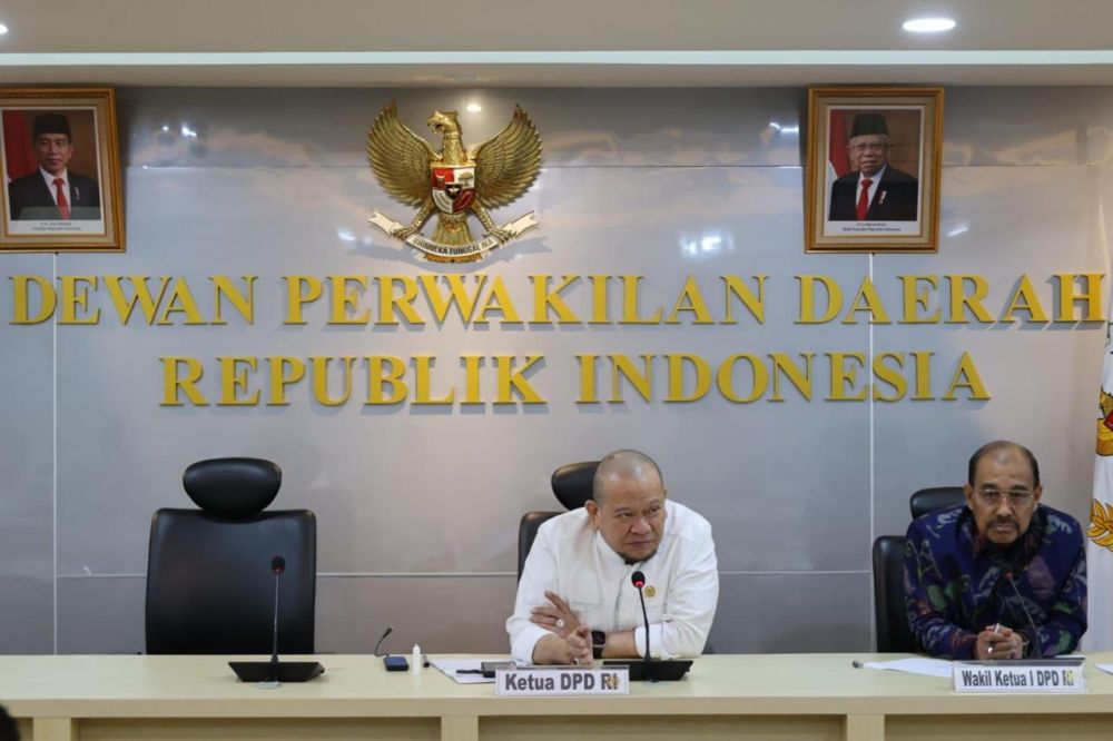 Ketua DPD RI AA LaNyalla Mahmud Mattalitti saat rapat gabungan pimpinan alat kelengkapan DPD RI