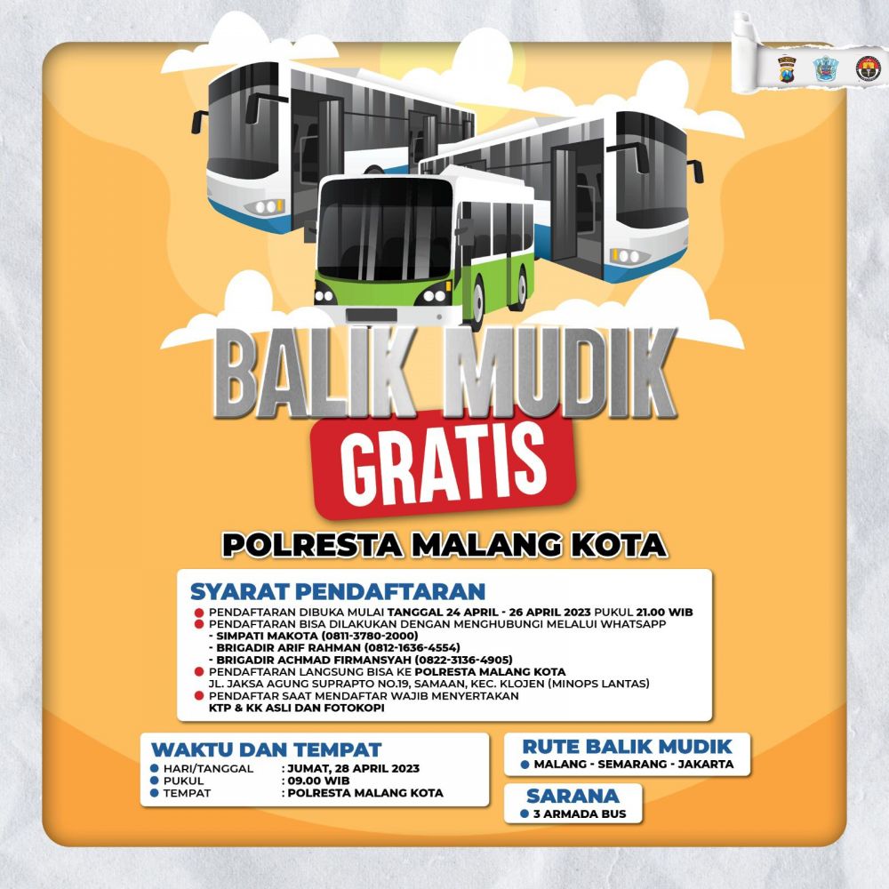 Polresta Malang Kota Siapkan Layanan Balik Mudik Gratis