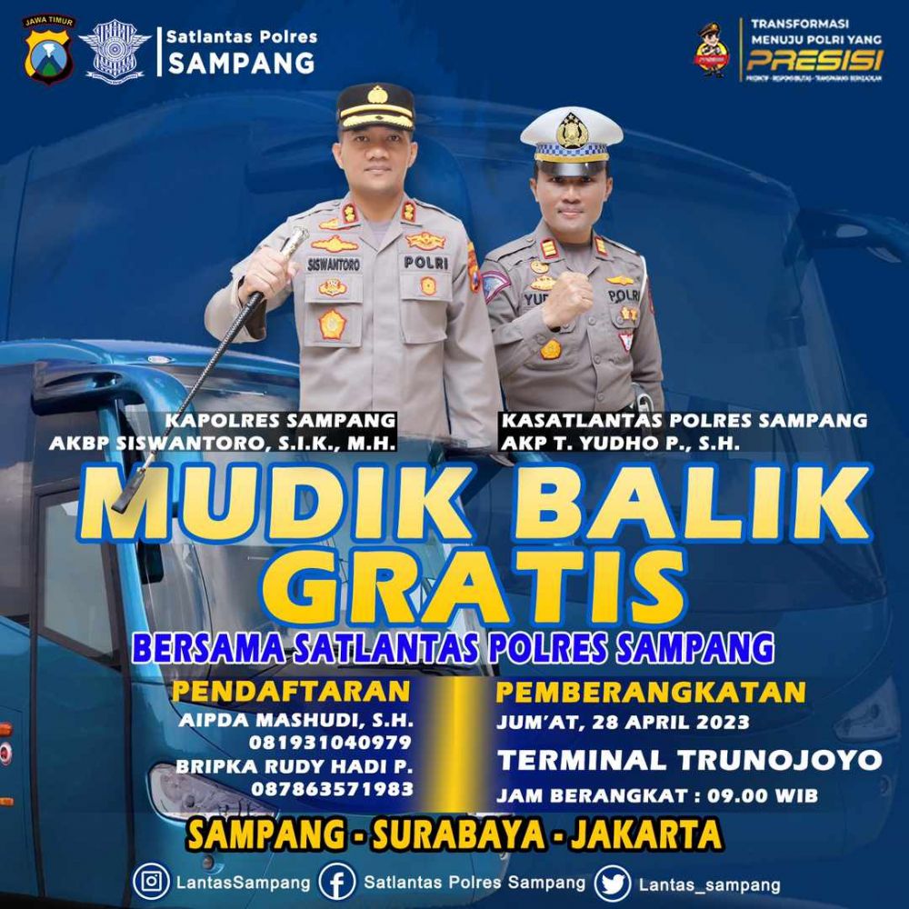 Polres Sampang siapkan 2 bus balik mudik gratis lebaran tujuan Surabaya dan Jakarta