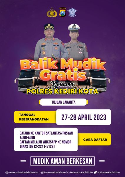 Mudik balik gratis dari Polres Kediri Kota tujuan Jakarta