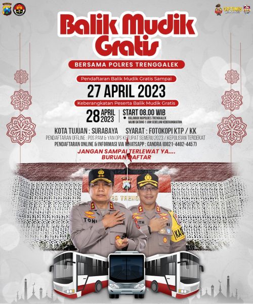 Balik mudik gratis lebaran tujuan Surabaya dari Polres Trenggalek