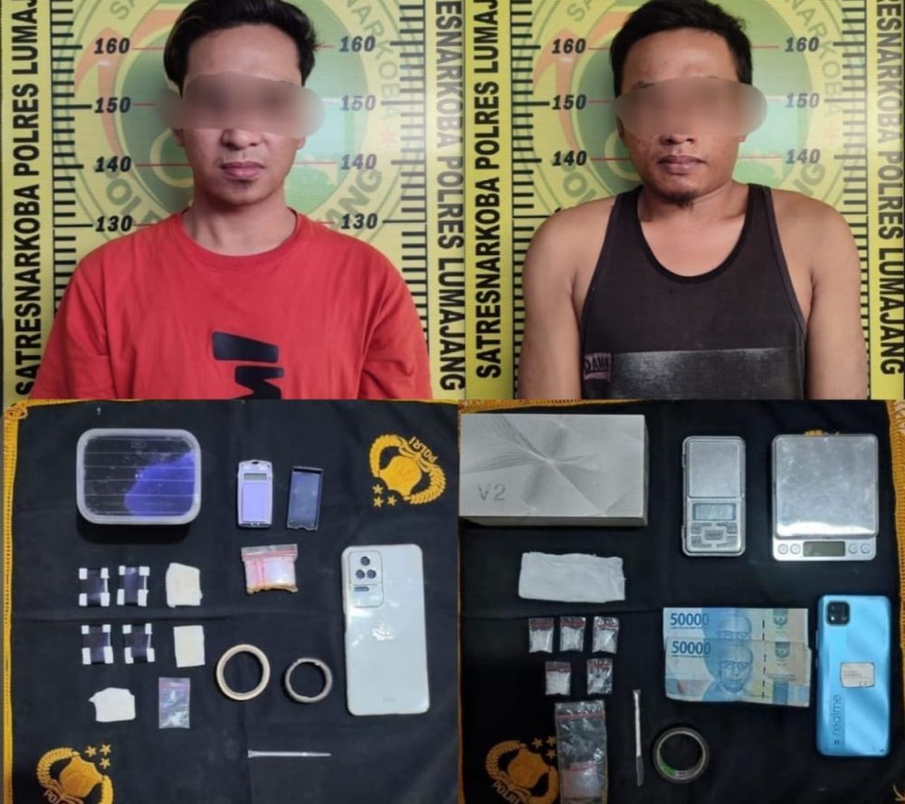Tersangka diamankan Satresnarkoba Polres Lumajang beserta barang buktinya