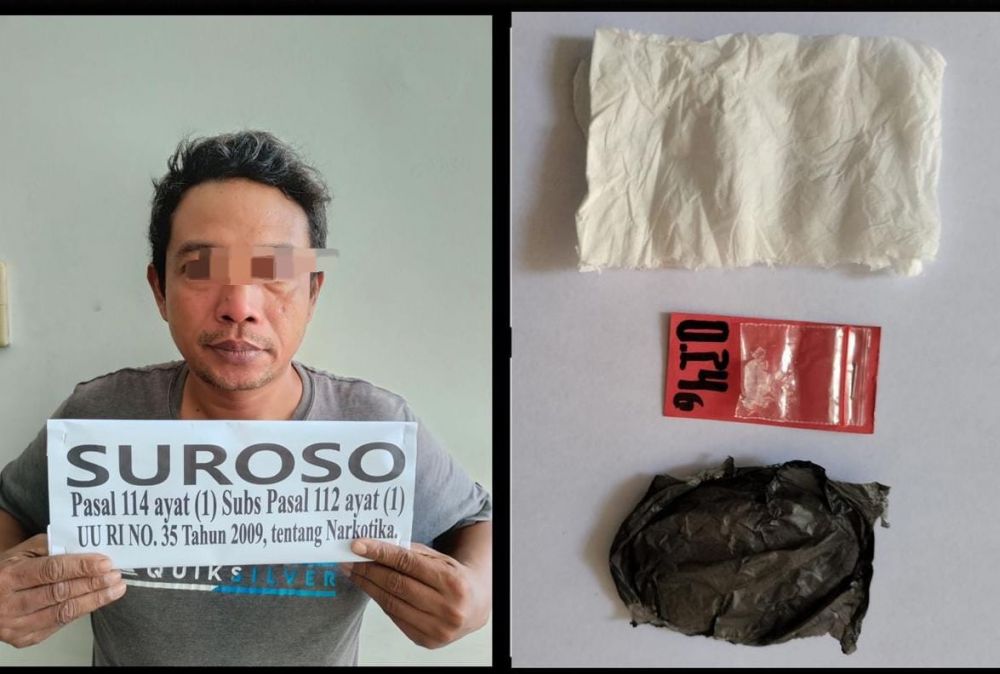 Tersangka diamankan Satresnarkoba Polres Gresik beserta barang buktinya