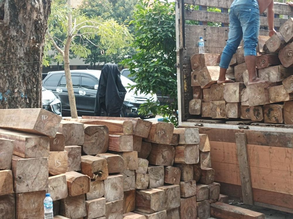 Barang bukti kayu Sono Keling yang diamankan Gakkum KLHK Juanda Sidoarjo