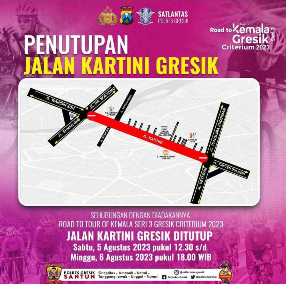 Jalan Kartini Ditutup Jelang Road to Tour Kemala Seri 3 Gresik Cretarium 2023