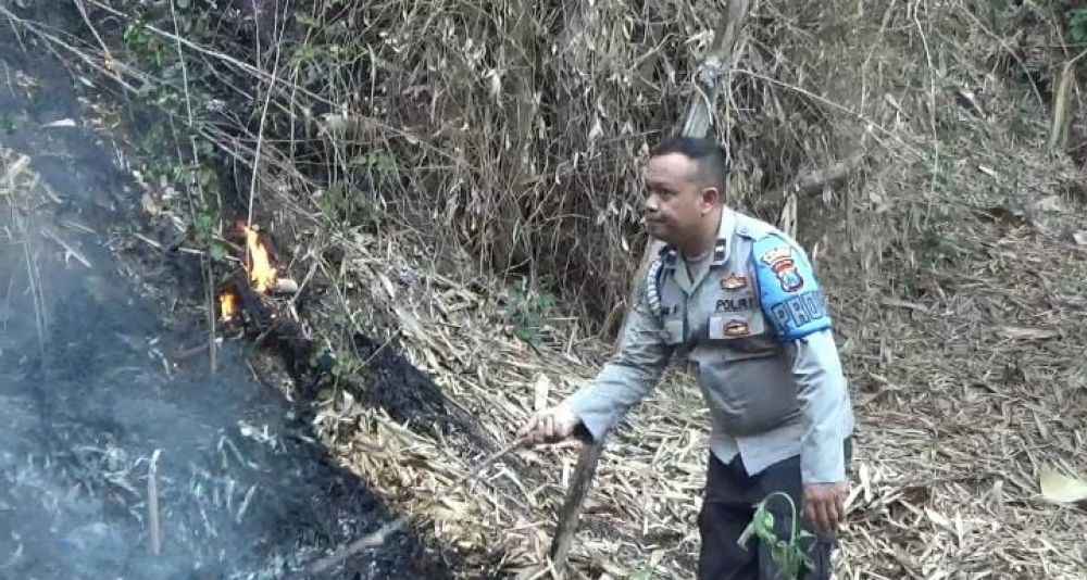 Polisi padamkan kebakaran rumpun bambu